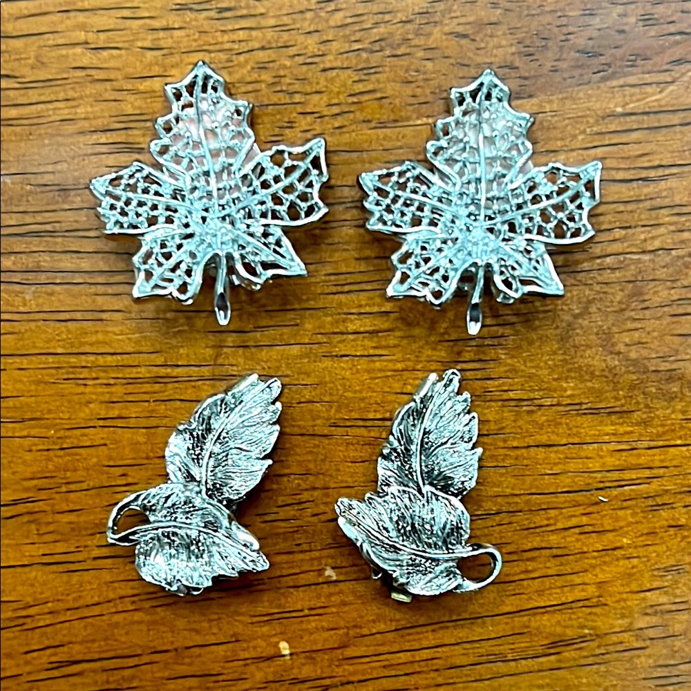 Sarah Coventry Vintage Silver Leaf Clip-on Earrings Set Lot